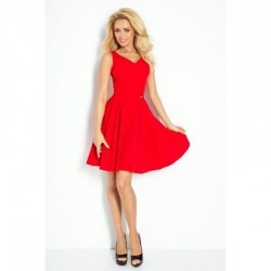 dámske elegantné oblečenie, letné červené šaty na ramienka, šaty s hlbším výstrihom